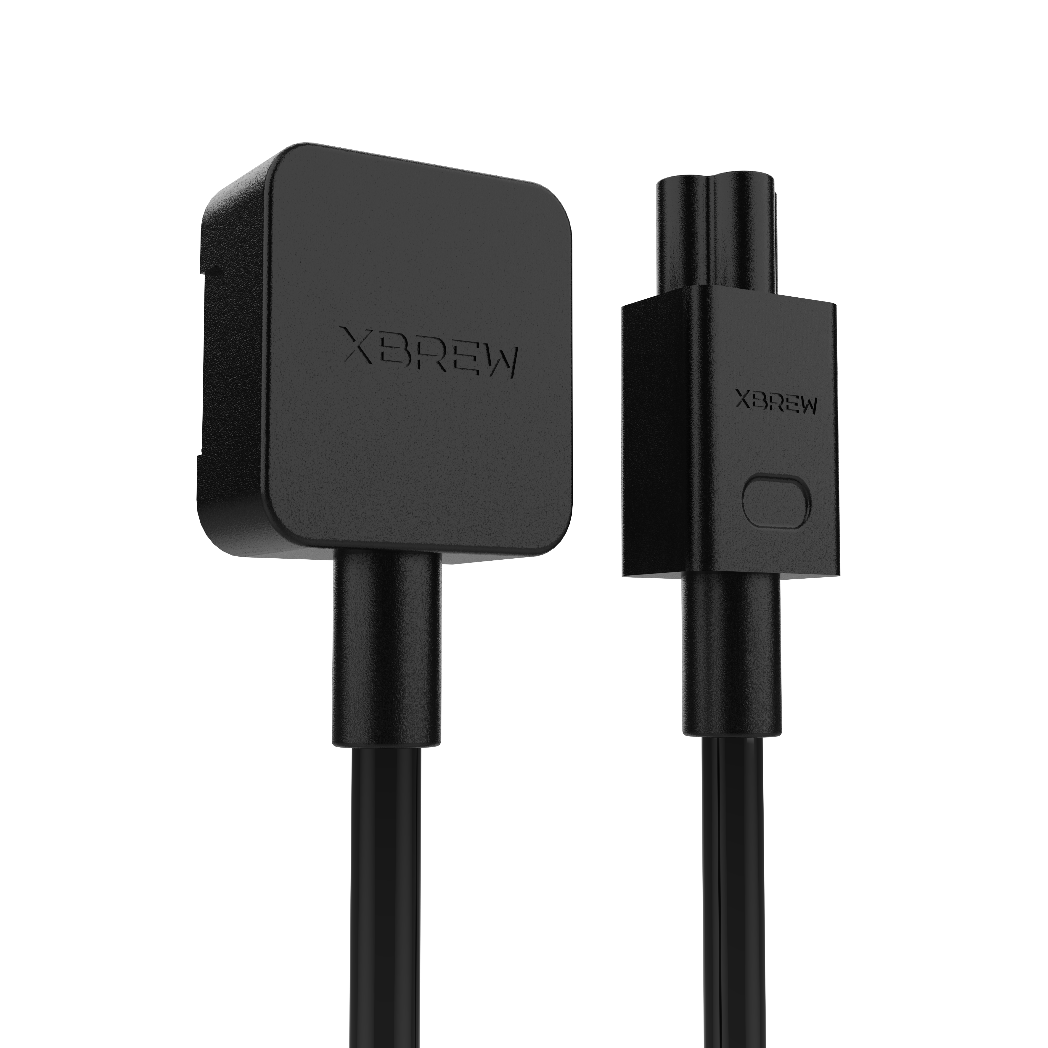 Black electronic cable with 'XBREW' branding